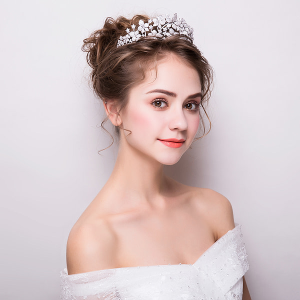 Bride wearing micro-paved cz crystal tiara