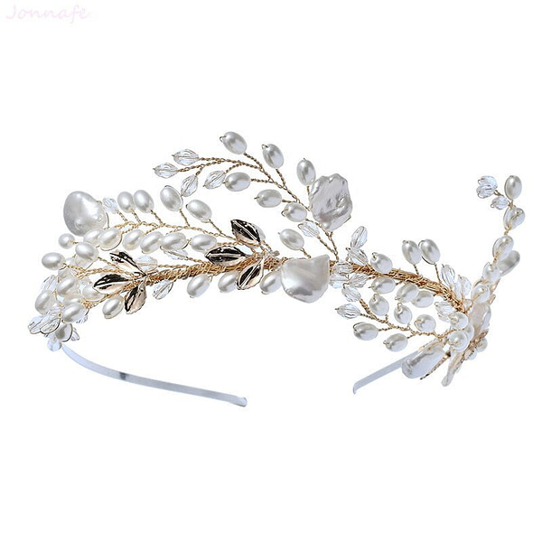 Pearl and gold leaf Bridal Crown