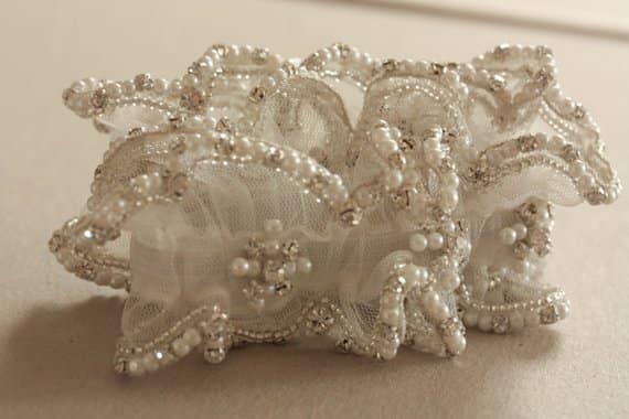 Pearl Drops Heirloom Wedding Garter with Rhinestones and Pearls