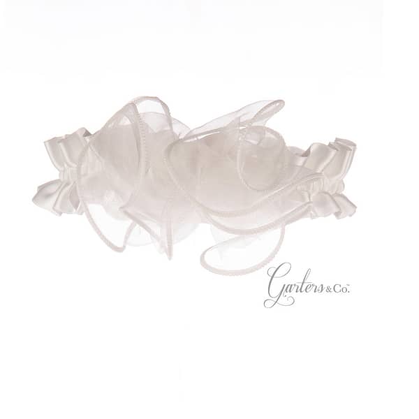 Organza swirls on Bridal White garter