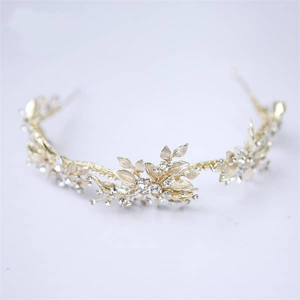 Rhinestone and Gold Leaf Bridal Crown