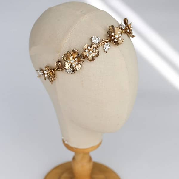 Pretty Gold metallic and rhinestone Bridal Crown
